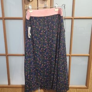 Lularoe Floral Navy Skirt with Pink Waistband